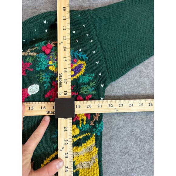 VINTAGE 90s Honors Christmas Sweater Womens Large Green Teddy Bear Holiday Knit - Picture 2 of 5